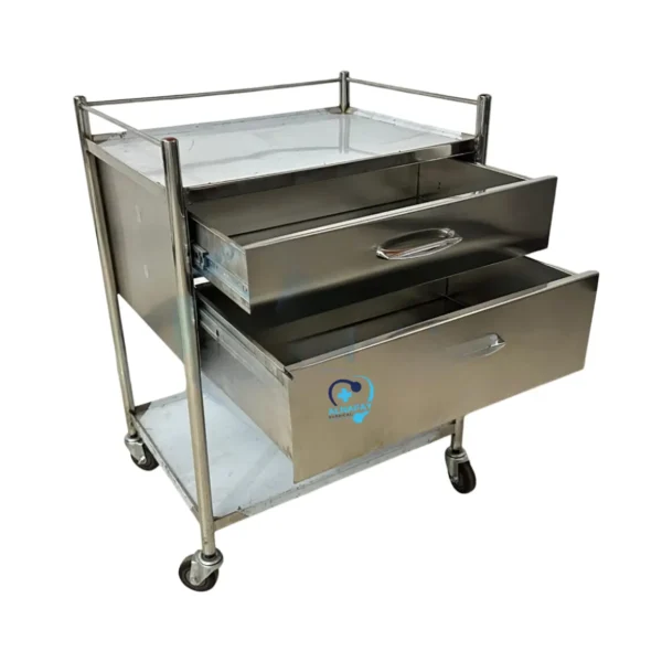 Instrument Trolley with 2 Large Drawers Stainless Steel Dressing Trolley